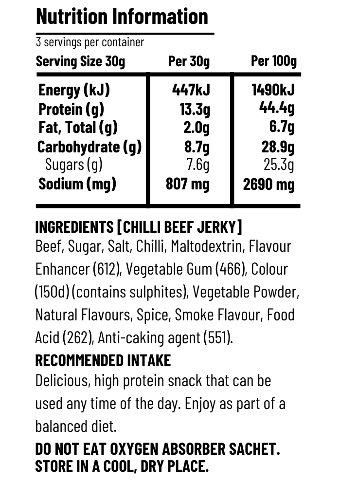 BBQ Chilli Jerky Nutritional Information