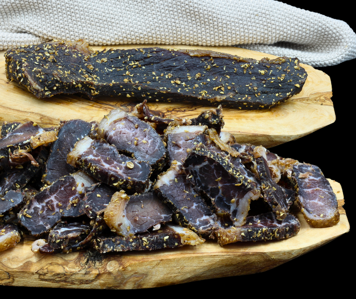 Original Beef Biltong on wooden board