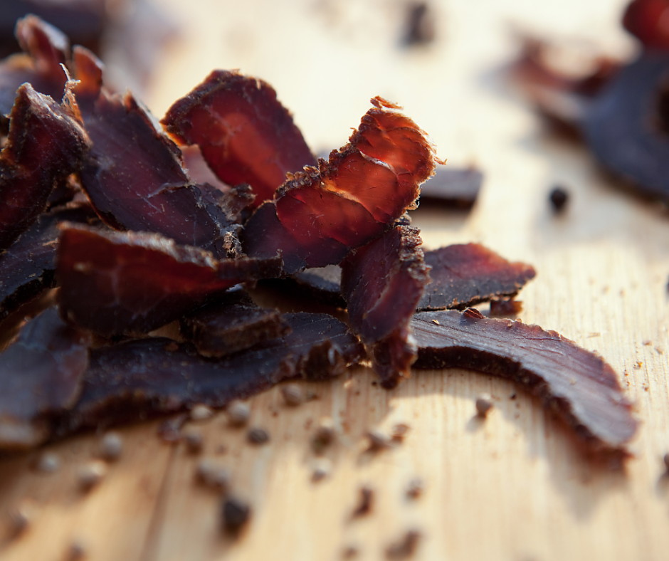 Original Beef Biltong on wooden board