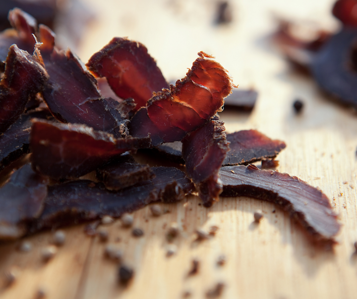 Original Beef Biltong on wooden board